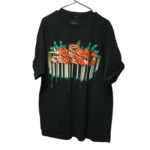WST Other - VIVID GRAFFITI ART T SHIRT XL BLACK ORANGE TEAL DRIPPING‎ STREETWEAR